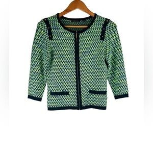 Michael Simon Women’s Green Zip Up Knit Cardigan Studded Embellished Size S